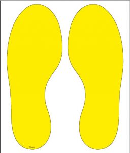 Yellow feet anti slip floor graphic for social distancing in lifts - RJ Lifts
